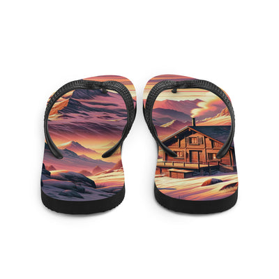 Berghütte im goldenen Sonnenuntergang: Digitale Alpenillustration - Flip Flops berge xxx yyy zzz