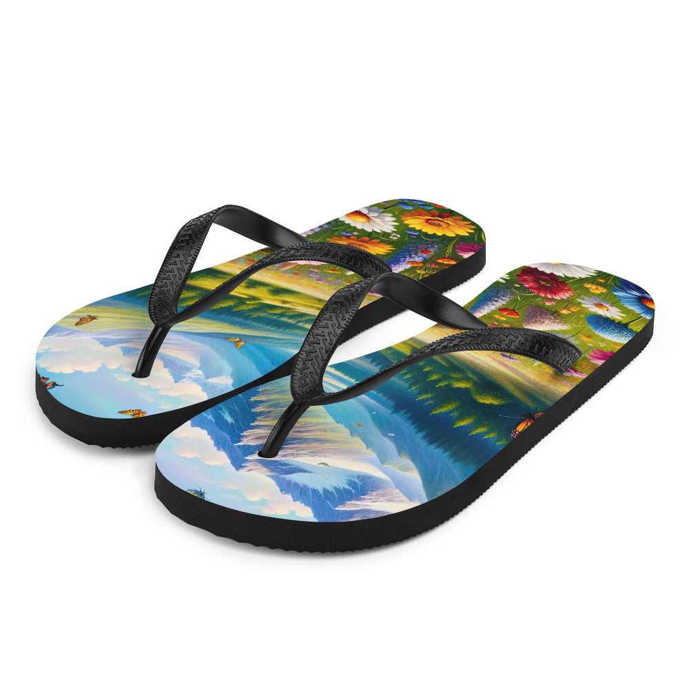 Ölgemälde einer ruhigen Almwiese, Oase mit bunter Wildblumenpracht - Flip Flops camping xxx yyy zzz