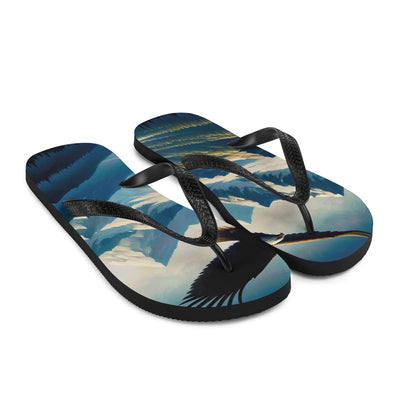 Ölgemälde eines Adlers vor schneebedeckten Bergsilhouetten - Flip Flops berge xxx yyy zzz