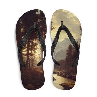 Landschaft mit Bergen, Fluss und Bäumen - Malerei -Flip Flops berge xxx