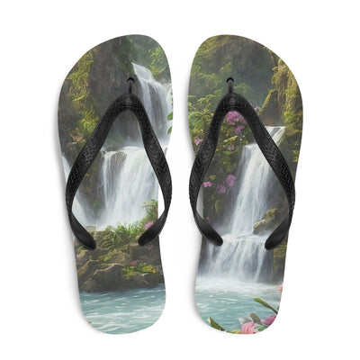 Wasserfall im Wald und Blumen - Schöne Malerei - Flip Flops camping xxx