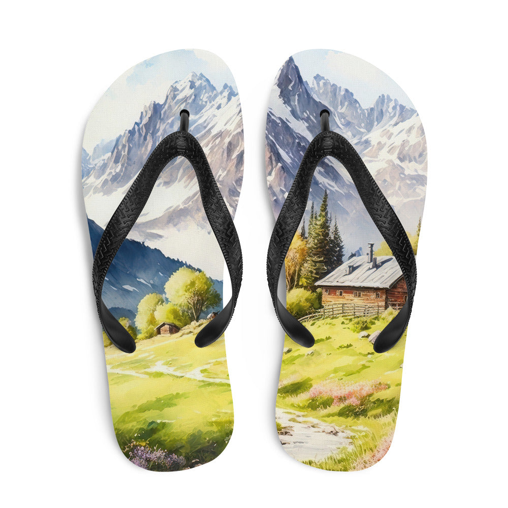 Epische Berge und Berghütte - Landschaftsmalerei - Flip Flops berge xxx