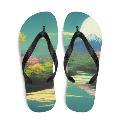 Berg, See und Wald mit pinken Bäumen - Landschaftsmalerei - Flip Flops berge xxx