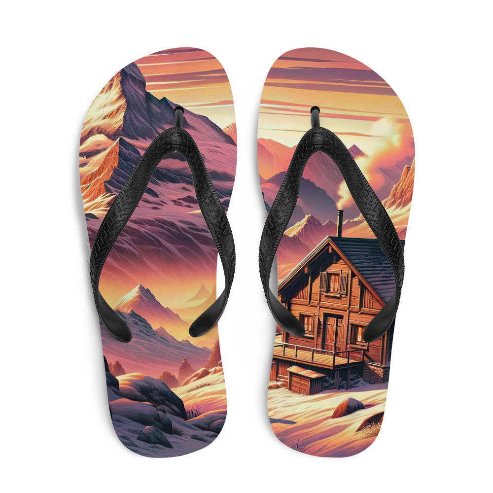 Berghütte im goldenen Sonnenuntergang: Digitale Alpenillustration - Flip Flops berge xxx yyy zzz