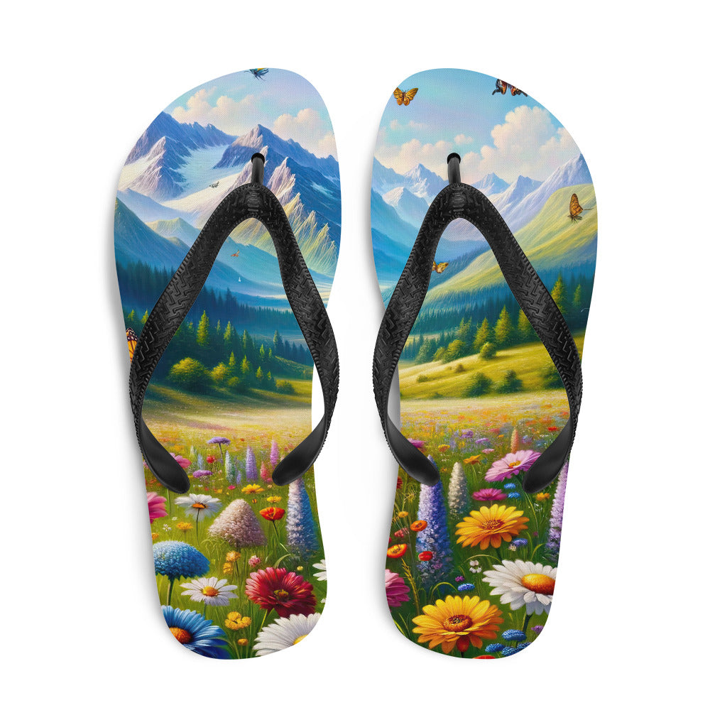 Ölgemälde einer ruhigen Almwiese, Oase mit bunter Wildblumenpracht - Flip Flops camping xxx yyy zzz