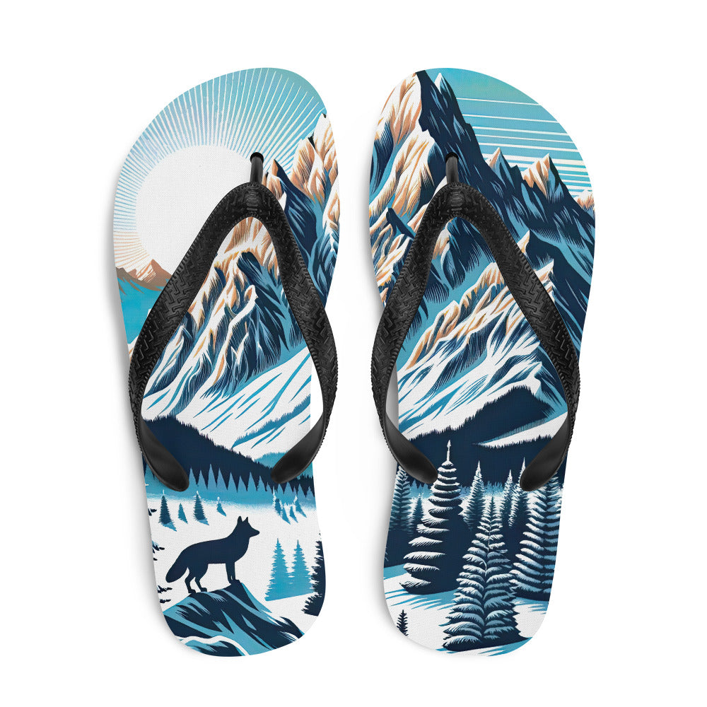 Vektorgrafik eines Wolfes im winterlichen Alpenmorgen, Berge mit Schnee- und Felsmustern - Flip Flops berge xxx yyy zzz