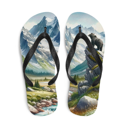 Aquarellmalerei eines Bären und der sommerlichen Alpenschönheit mit schneebedeckten Ketten - Flip Flops camping xxx yyy zzz