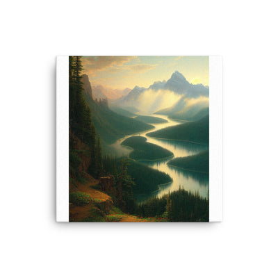 Landschaft mit Bergen, See und viel grüne Natur - Malerei - Dünne Leinwand berge xxx 30.5 x 30.5 cm