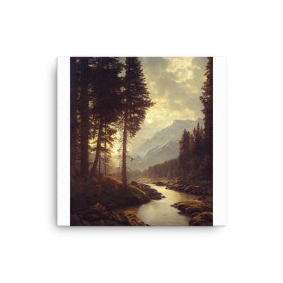 Landschaft mit Bergen, Fluss und Bäumen - Malerei - Dünne Leinwand berge xxx 30.5 x 30.5 cm