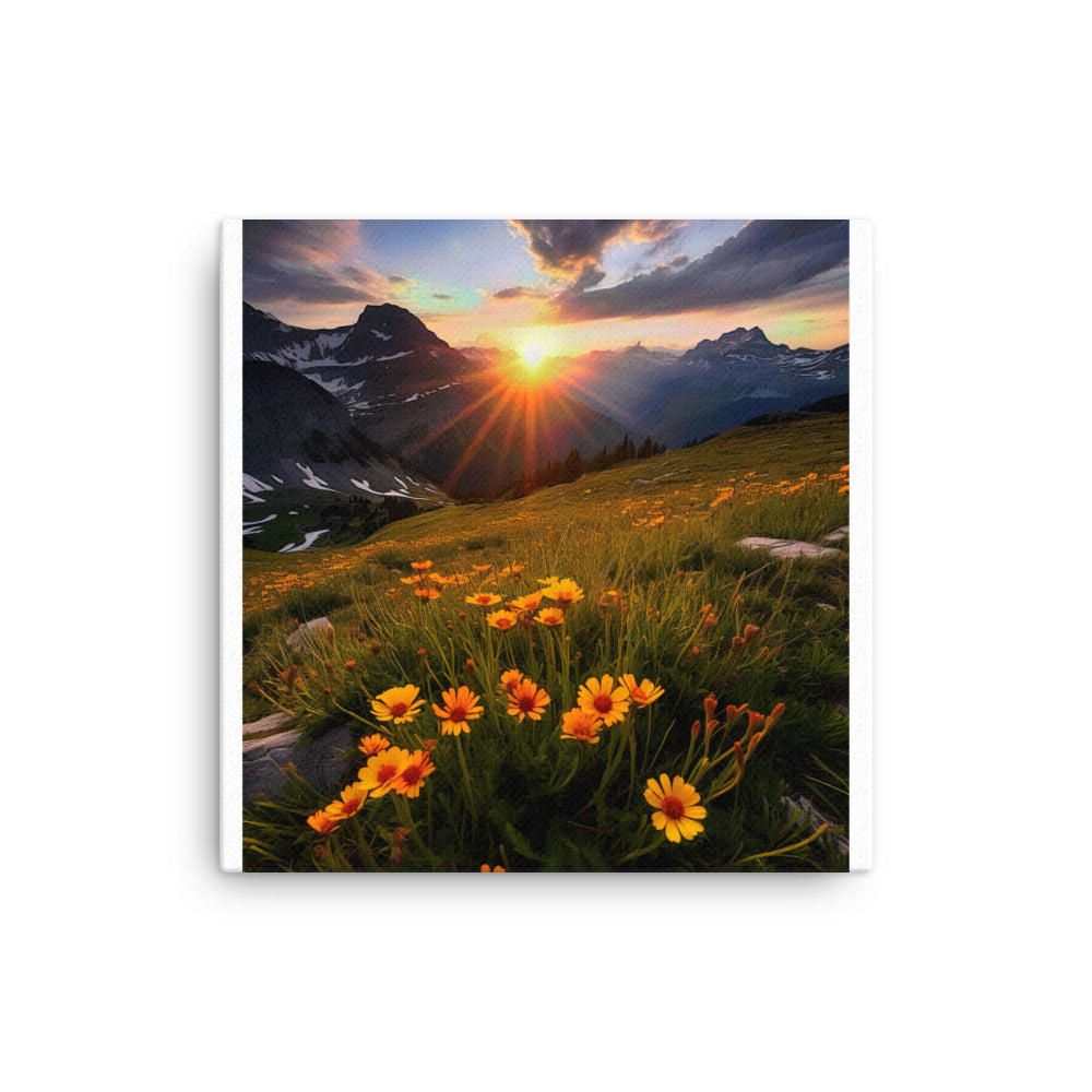 Gebirge, Sonnenblumen und Sonnenaufgang - Dünne Leinwand berge xxx 30.5 x 30.5 cm