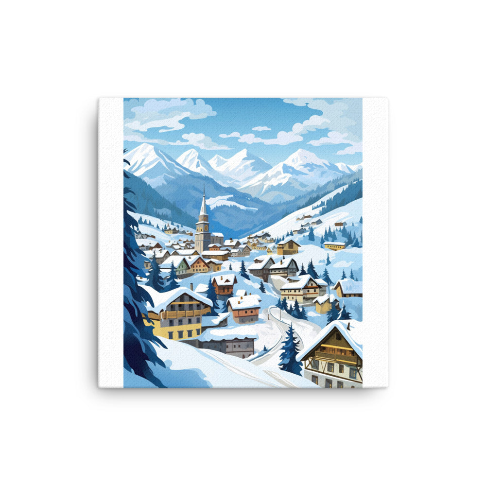 Kitzbühl - Berge und Schnee - Landschaftsmalerei - Dünne Leinwand ski xxx 30.5 x 30.5 cm
