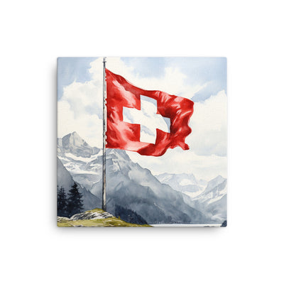 Schweizer Flagge und Berge im Hintergrund - Epische Stimmung - Malerei - Dünne Leinwand berge xxx 30.5 x 30.5 cm