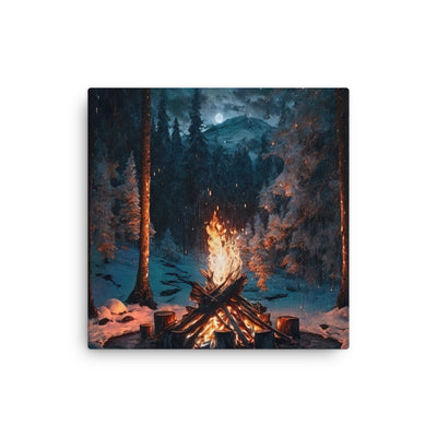 Lagerfeuer beim Camping - Wald mit Schneebedeckten Bäumen - Malerei - Dünne Leinwand camping xxx 30.5 x 30.5 cm