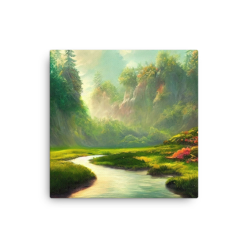 Bach im tropischen Wald - Landschaftsmalerei - Dünne Leinwand camping xxx 30.5 x 30.5 cm