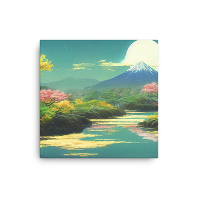 Berg, See und Wald mit pinken Bäumen - Landschaftsmalerei - Dünne Leinwand berge xxx 30.5 x 30.5 cm