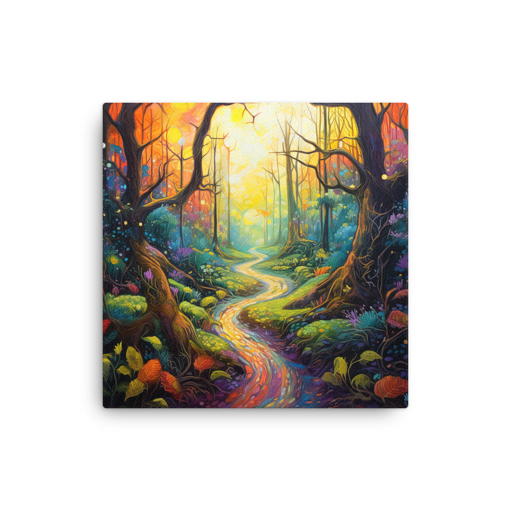 Wald und Wanderweg - Bunte, farbenfrohe Malerei - Dünne Leinwand camping xxx 30.5 x 30.5 cm