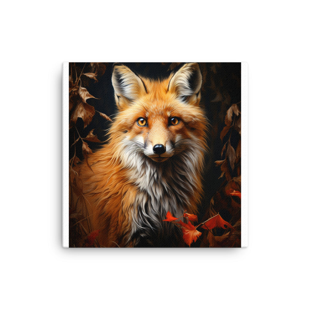 Fuchs Porträt und Herbstblätter - Malerei - Dünne Leinwand camping xxx 30.5 x 30.5 cm