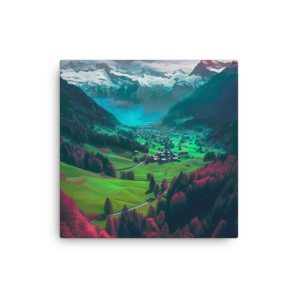 Berglandschaft und Dorf - Fotorealistische Malerei - Dünne Leinwand berge xxx 30.5 x 30.5 cm