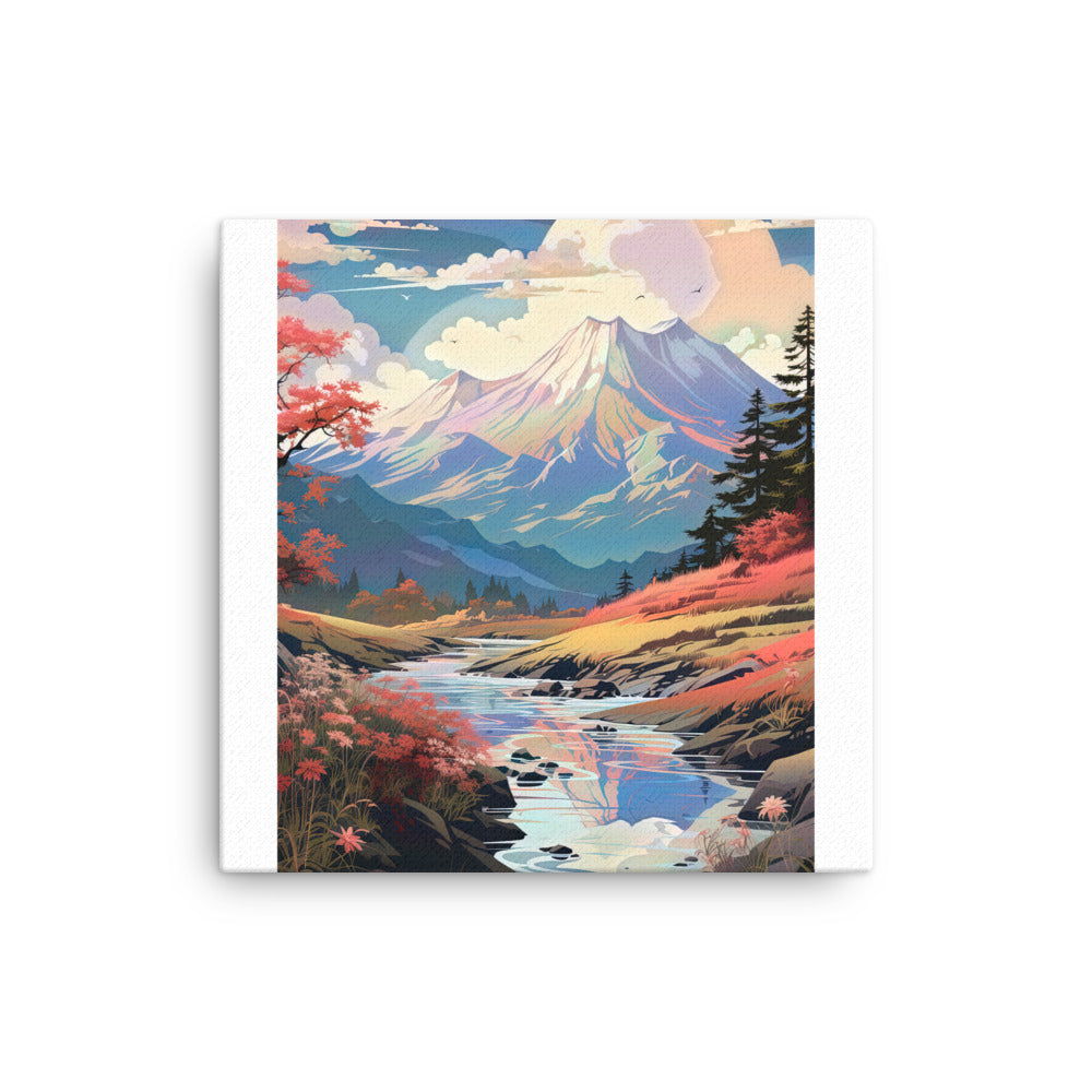 Berge. Fluss und Blumen - Malerei - Dünne Leinwand berge xxx 30.5 x 30.5 cm