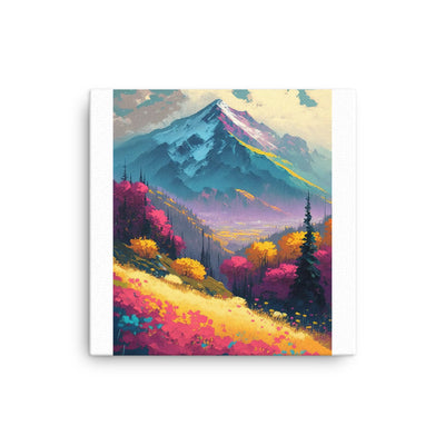 Berge, pinke und gelbe Bäume, sowie Blumen - Farbige Malerei - Dünne Leinwand berge xxx 30.5 x 30.5 cm