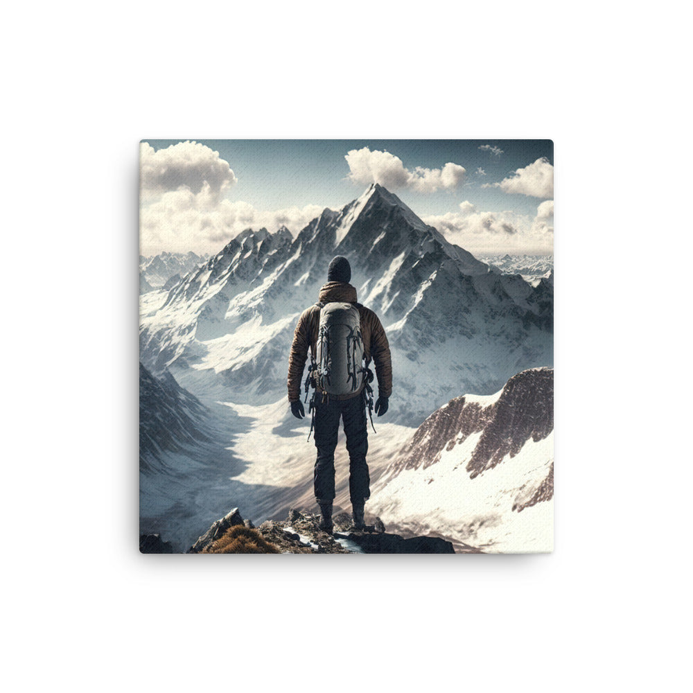Wanderer auf Berg von hinten - Malerei - Dünne Leinwand berge xxx 30.5 x 30.5 cm