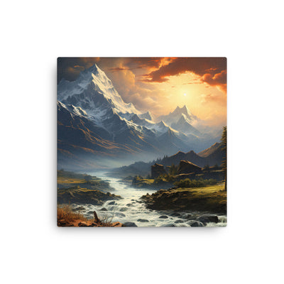 Berge, Sonne, steiniger Bach und Wolken - Epische Stimmung - Dünne Leinwand berge xxx 30.5 x 30.5 cm