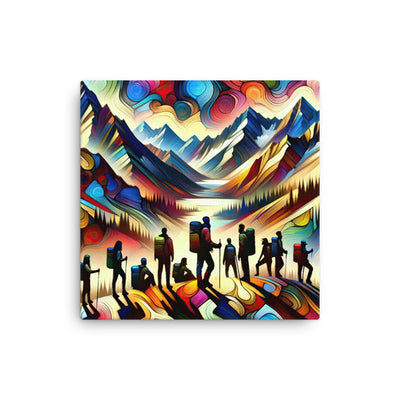 Abstraktes Kunstgemälde der Alpen voller lebendiger Muster. Ein vielfältiges Wanderteam, sowohl Männer als auch Frauen - Thin Canvas wandern xxx yyy zzz 30.5 x 30.5 cm