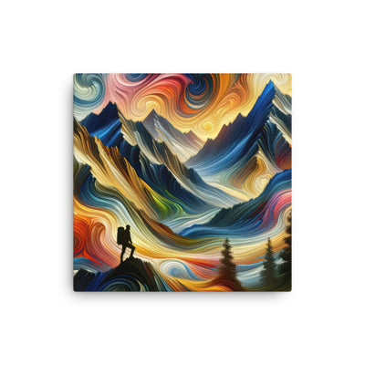 Abstraktes Kunstgemälde der Alpen mit wirbelnden, lebendigen Farben und dynamischen Mustern. Wanderer Silhouette - Dünne Leinwand wandern xxx yyy zzz 30.5 x 30.5 cm