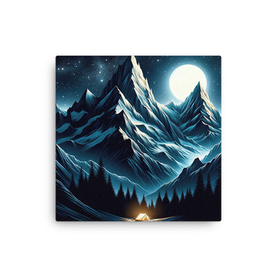 Alpennacht mit Zelt: Mondglanz auf Gipfeln und Tälern, sternenklarer Himmel - Dünne Leinwand berge xxx yyy zzz 30.5 x 30.5 cm