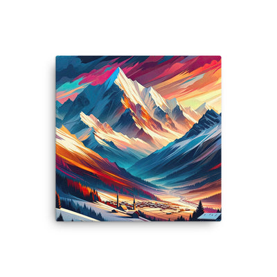 Moderne geometrische Alpen Kunst: Warmer Sonnenuntergangs Schein auf Schneegipfeln - Dünne Leinwand berge xxx yyy zzz 30.5 x 30.5 cm