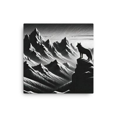 Kohlezeichnung, die die stille Stille der Alpen in der Winterdämmerung verkörpert. Wolf auf einem Berghügel (AN) - Dünne Leinwand xxx yyy zzz 30.5 x 30.5 cm
