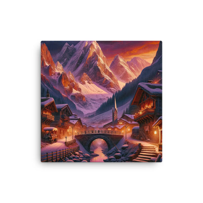 Magische Alpenstunde: Digitale Kunst mit warmem Himmelsschein über schneebedeckte Berge - Dünne Leinwand berge xxx yyy zzz 30.5 x 30.5 cm