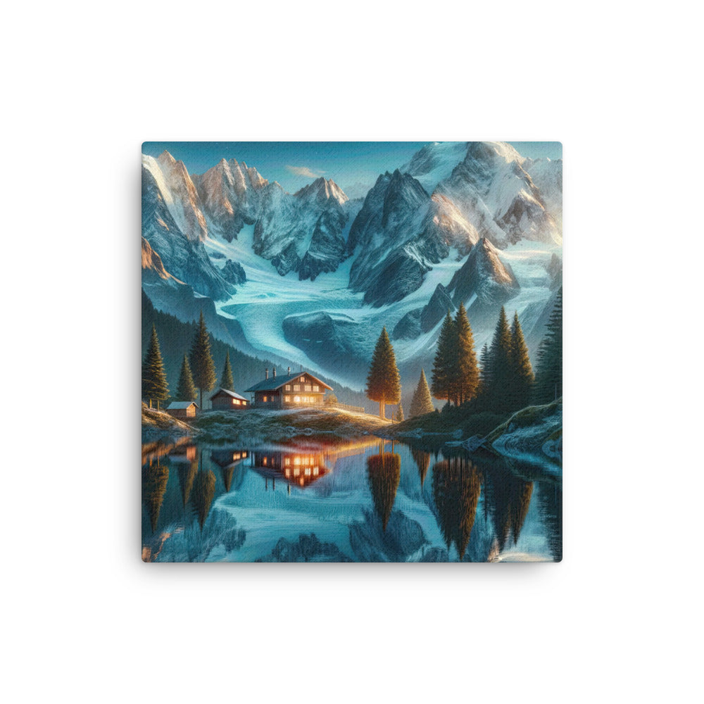 Stille Alpenmajestätik: Digitale Kunst mit Schnee und Bergsee-Spiegelung - Dünne Leinwand berge xxx yyy zzz 30.5 x 30.5 cm