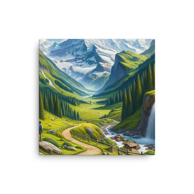 Wanderer in den Bergen und Wald: Digitale Malerei mit grünen kurvenreichen Pfaden - Dünne Leinwand wandern xxx yyy zzz 30.5 x 30.5 cm