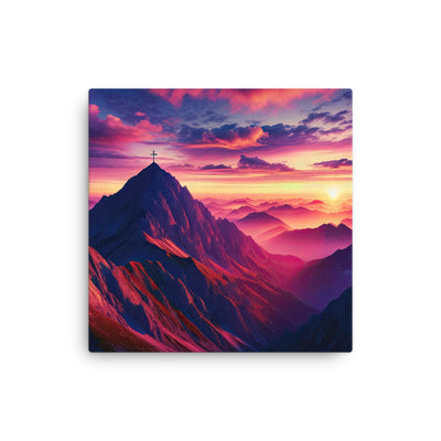 Dramatischer Alpen-Sonnenaufgang, Gipfelkreuz und warme Himmelsfarben - Dünne Leinwand berge xxx yyy zzz 30.5 x 30.5 cm