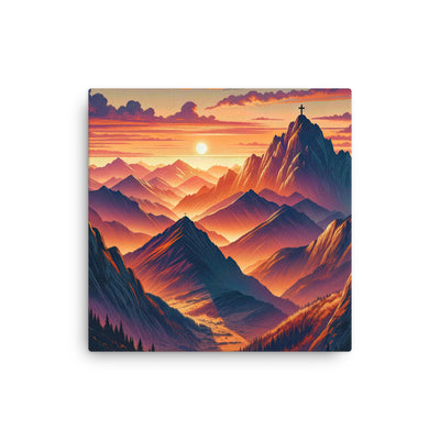 Dramatischer Alpen-Sonnenuntergang, Gipfelkreuz in Orange-Rosa - Dünne Leinwand berge xxx yyy zzz 30.5 x 30.5 cm