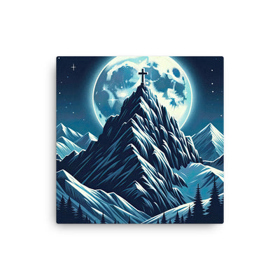 Mondnacht und Gipfelkreuz in den Alpen, glitzernde Schneegipfel - Dünne Leinwand berge xxx yyy zzz 30.5 x 30.5 cm