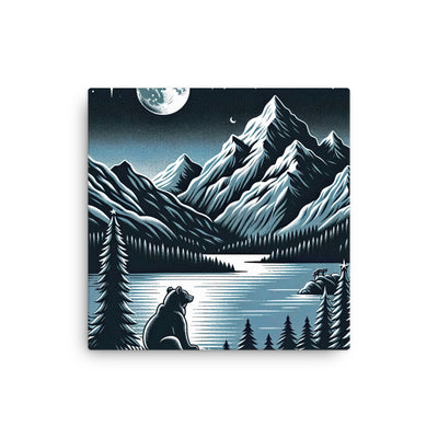 Bär in Alpen-Mondnacht, silberne Berge, schimmernde Seen - Dünne Leinwand camping xxx yyy zzz 30.5 x 30.5 cm