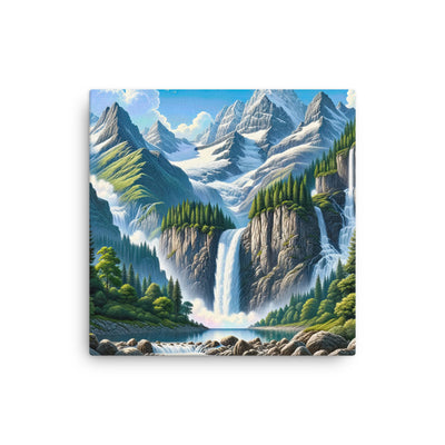 Illustration einer unberührten Alpenkulisse im Hochsommer. Wasserfall und See - Dünne Leinwand berge xxx yyy zzz 30.5 x 30.5 cm