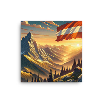 Ruhiger Alpenabend mit österreichischer Flagge und goldenem Sonnenuntergang - Dünne Leinwand berge xxx yyy zzz 30.5 x 30.5 cm