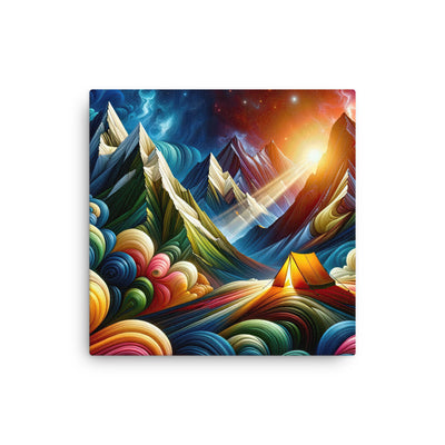 Abstrakte Bergwelt in lebendigen Farben mit Zelt - Dünne Leinwand camping xxx yyy zzz 30.5 x 30.5 cm