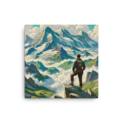 Panoramablick der Alpen mit Wanderer auf einem Hügel und schroffen Gipfeln - Dünne Leinwand wandern xxx yyy zzz 30.5 x 30.5 cm