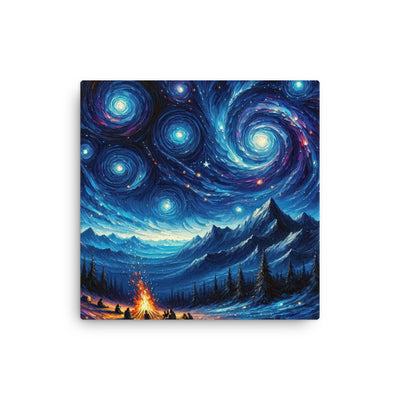 Sternennacht über den Alpen inspiriertes Ölgemälde, mystischer Nachthimmel in Blau - Dünne Leinwand camping xxx yyy zzz 30.5 x 30.5 cm