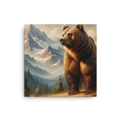 Ölgemälde eines königlichen Bären vor der majestätischen Alpenkulisse - Dünne Leinwand camping xxx yyy zzz 30.5 x 30.5 cm