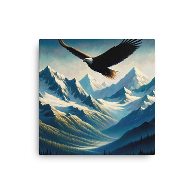 Ölgemälde eines Adlers vor schneebedeckten Bergsilhouetten - Dünne Leinwand berge xxx yyy zzz 30.5 x 30.5 cm