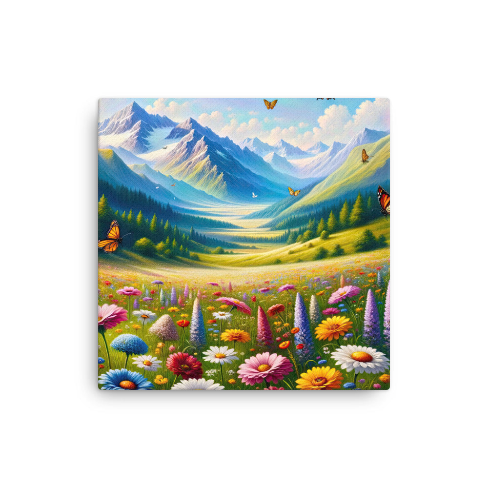 Ölgemälde einer ruhigen Almwiese, Oase mit bunter Wildblumenpracht - Dünne Leinwand camping xxx yyy zzz 30.5 x 30.5 cm