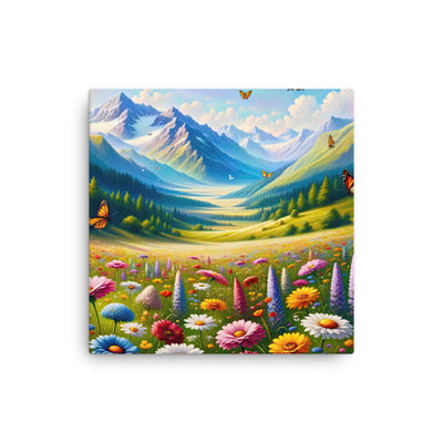 Ölgemälde einer ruhigen Almwiese, Oase mit bunter Wildblumenpracht - Dünne Leinwand camping xxx yyy zzz 30.5 x 30.5 cm