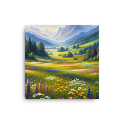 Ölgemälde einer Almwiese, Meer aus Wildblumen in Gelb- und Lilatönen - Dünne Leinwand berge xxx yyy zzz 30.5 x 30.5 cm