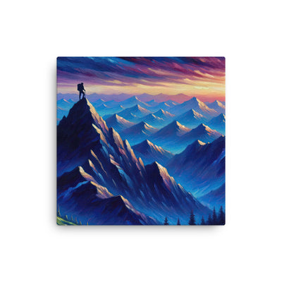 Ölgemälde eines ruhigen Alpenabends mit Bergsteigersilhouette auf dem Gipfel - Dünne Leinwand wandern xxx yyy zzz 30.5 x 30.5 cm