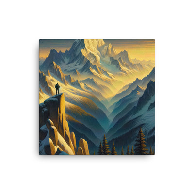 Ölgemälde eines Wanderers bei Morgendämmerung auf Alpengipfeln mit goldenem Sonnenlicht - Dünne Leinwand wandern xxx yyy zzz 30.5 x 30.5 cm